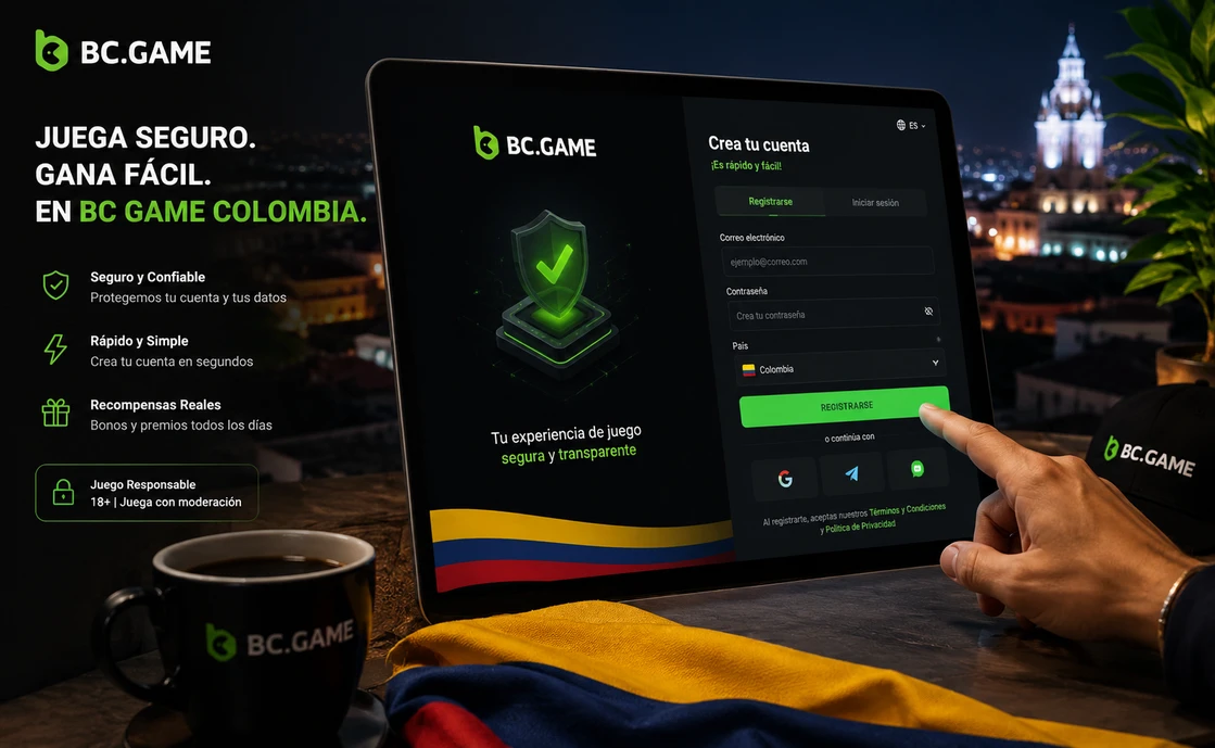 Interfaz de inicio de sesión y registro de BC Game Colombia