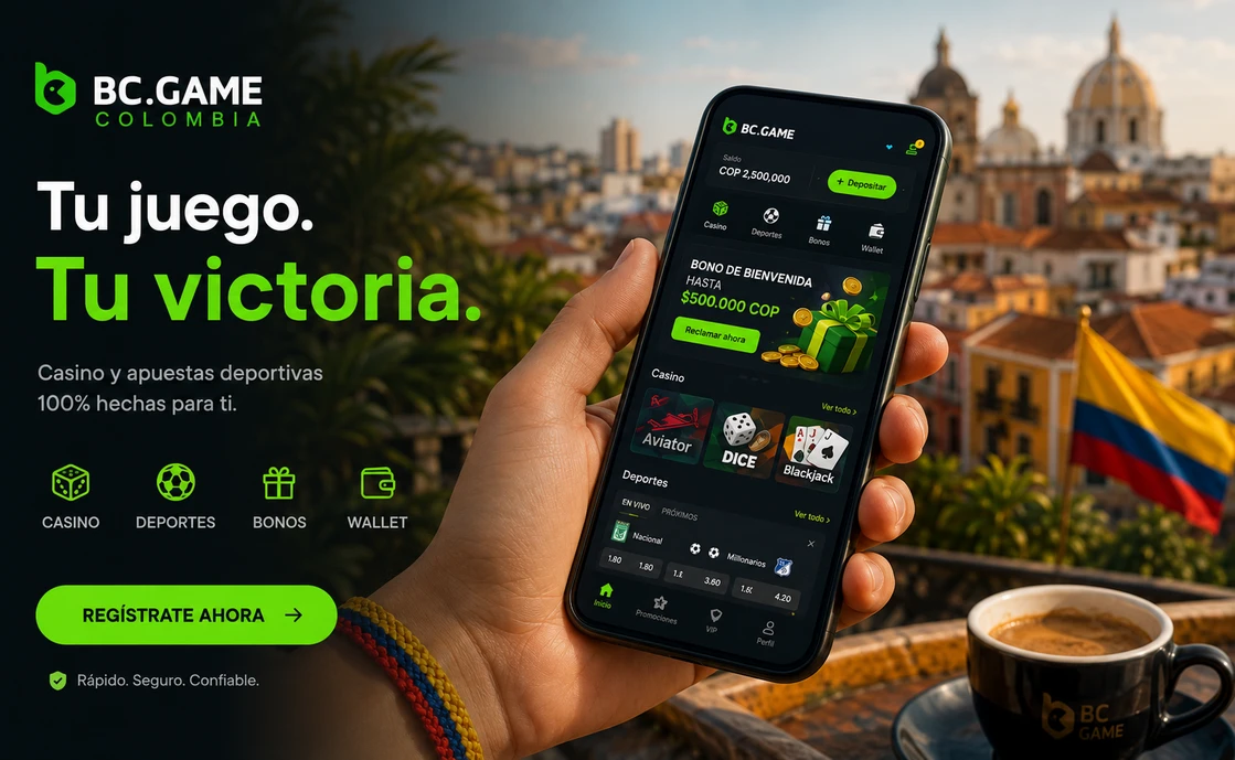 BC Game Colombia app móvil abierta en un teléfono en movimiento