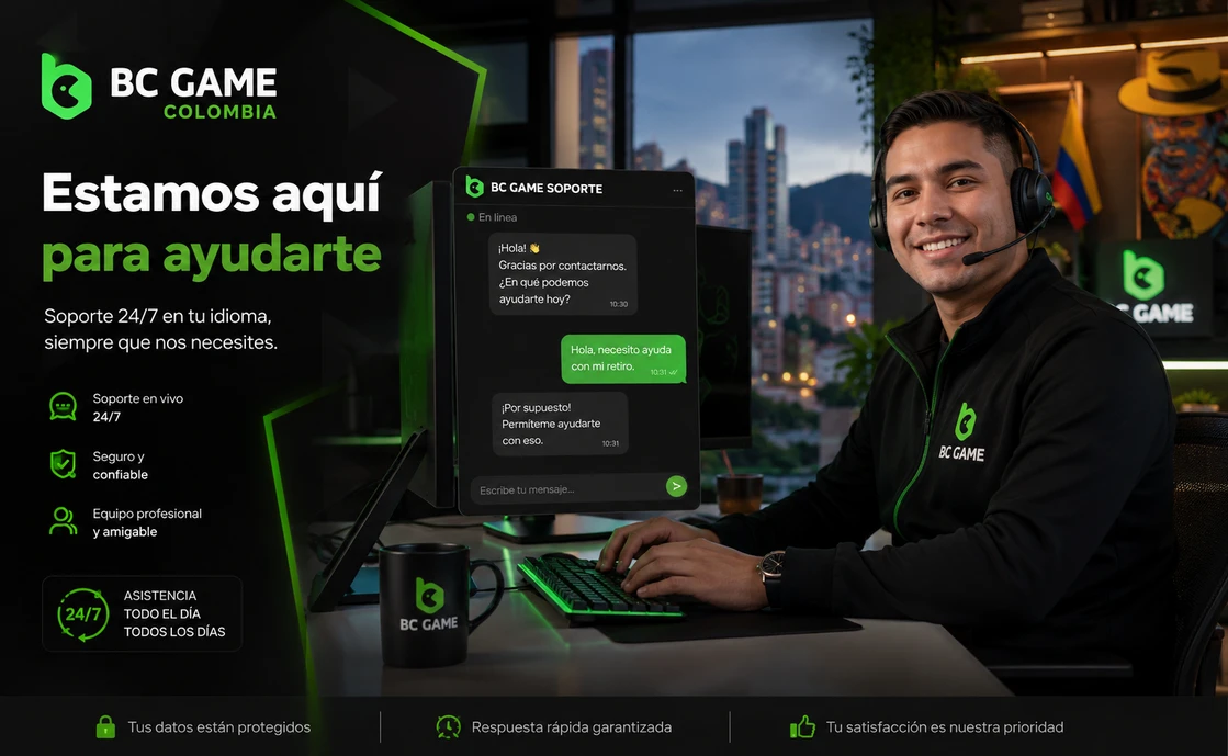 Asistencia de soporte BC Game Colombia 24/7